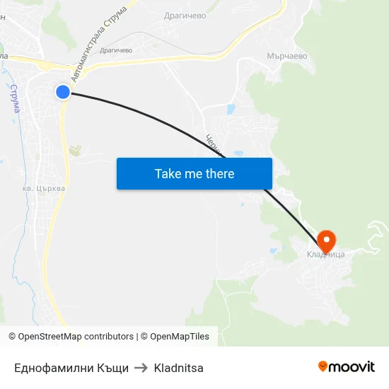 Еднофамилни Къщи to Kladnitsa map