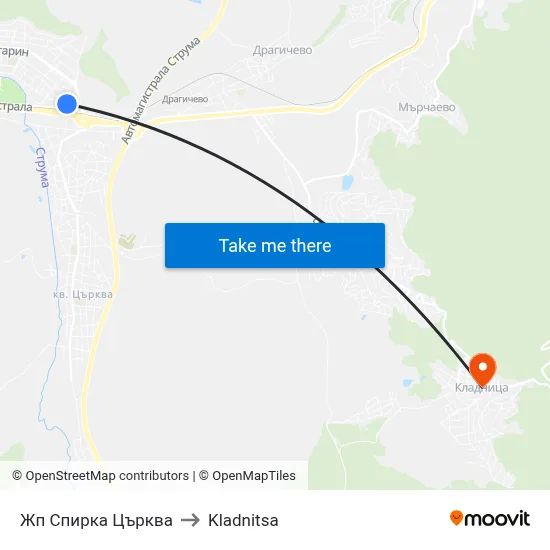 Жп Спирка Църква to Kladnitsa map