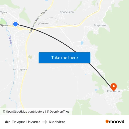 Жп Спирка Църква to Kladnitsa map