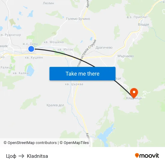 Цоф to Kladnitsa map