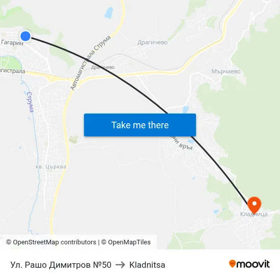 50 Rasho Dimitrov Street to Kladnitsa map