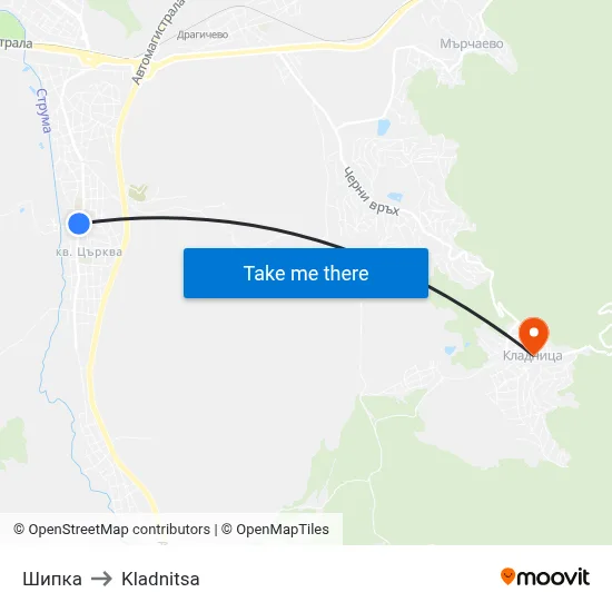 Shipka to Kladnitsa map