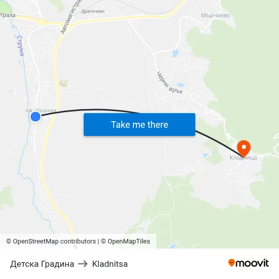 Kindergarten to Kladnitsa map