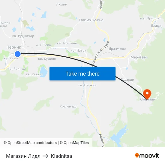 Магазин Лидл to Kladnitsa map