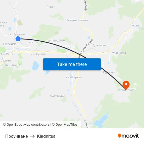 Проучване to Kladnitsa map