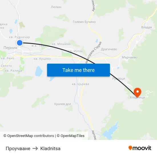 Проучване to Kladnitsa map