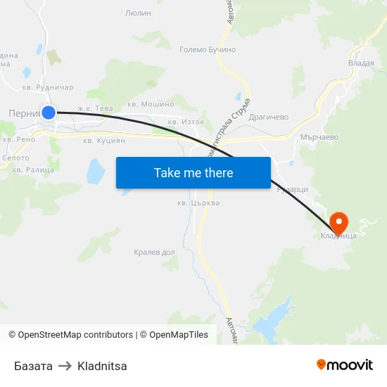 Базата to Kladnitsa map