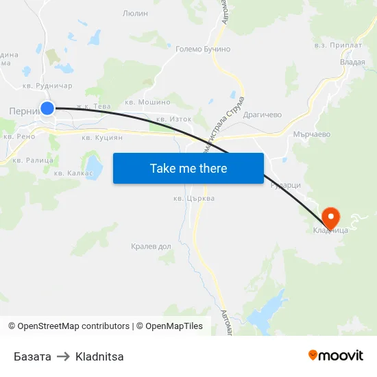Базата to Kladnitsa map