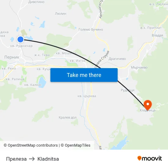 Прелеза to Kladnitsa map
