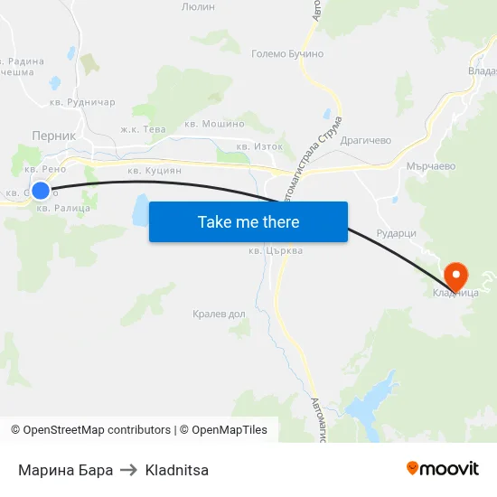 Марина Бара to Kladnitsa map