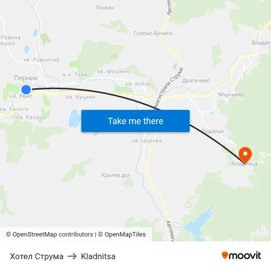 Hotel Struma to Kladnitsa map