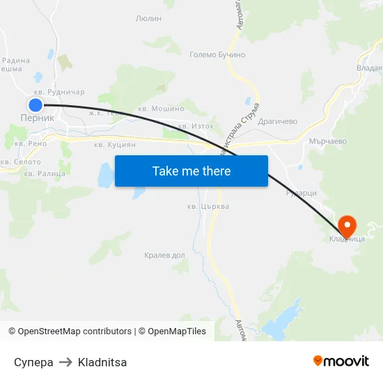 Supera to Kladnitsa map