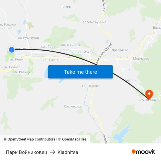 Voynikovets Park to Kladnitsa map
