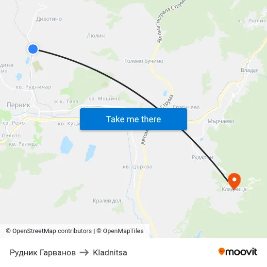 Garvanov Mine to Kladnitsa map