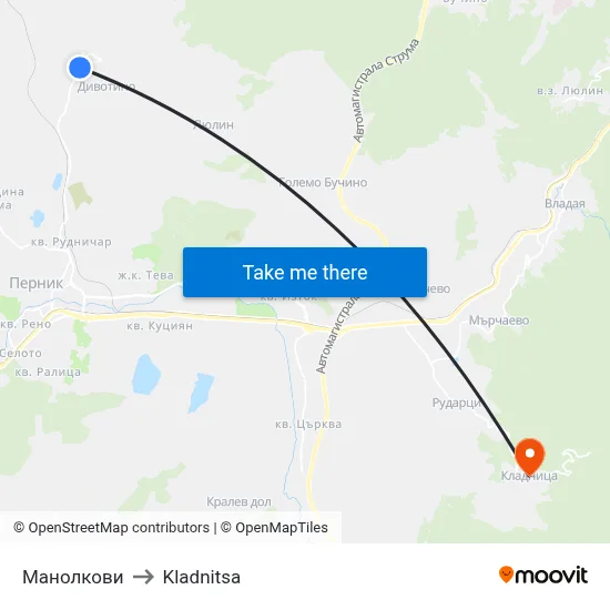 Манолкови to Kladnitsa map