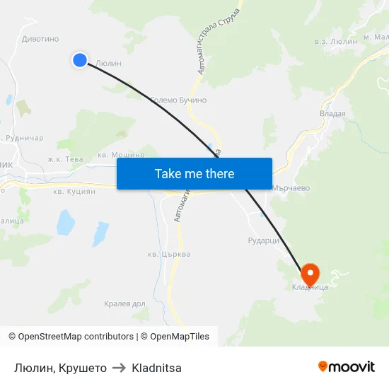 Люлин, Крушето to Kladnitsa map