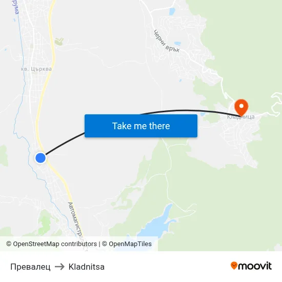 Превалец to Kladnitsa map