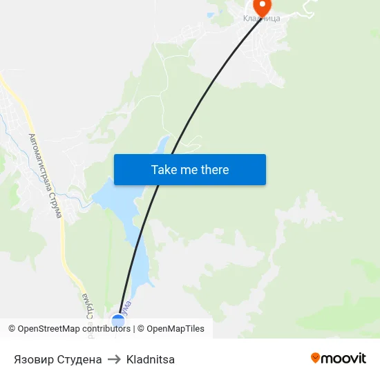 Studena Reservoir to Kladnitsa map