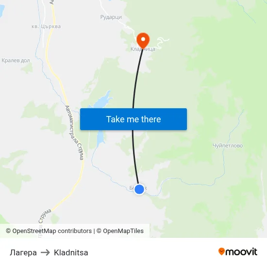 Lagera to Kladnitsa map