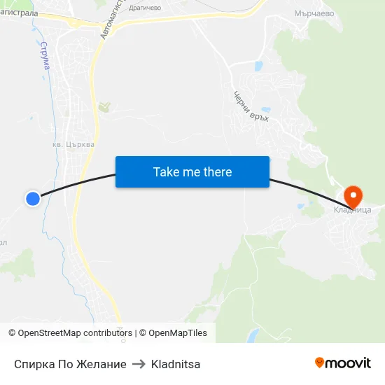 Stop on Request to Kladnitsa map