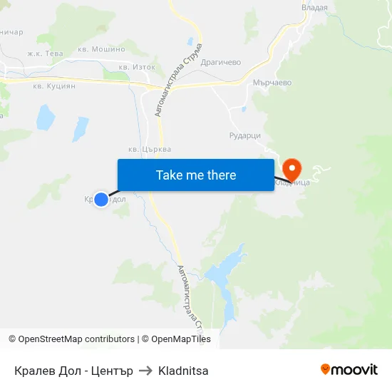 Кралев Дол - Център to Kladnitsa map