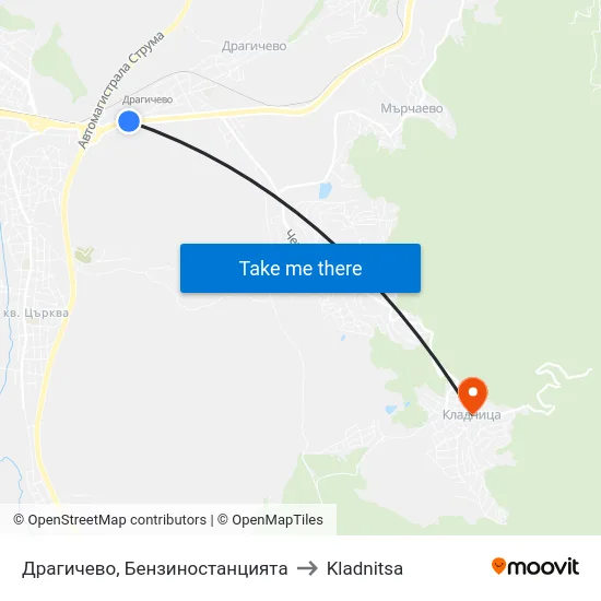 Драгичево, Бензиностанцията to Kladnitsa map