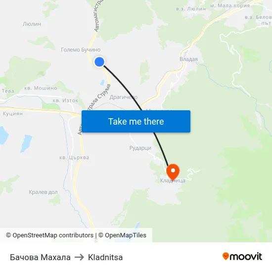 Bachova Quarter to Kladnitsa map