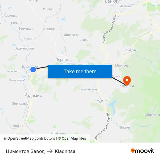 Cement Factory to Kladnitsa map