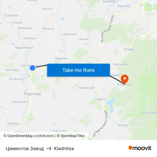Cement Factory to Kladnitsa map