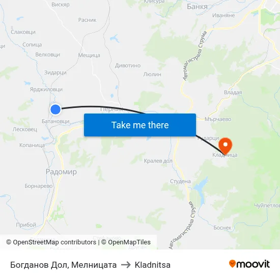 Bogdanov Dol, The Mill to Kladnitsa map