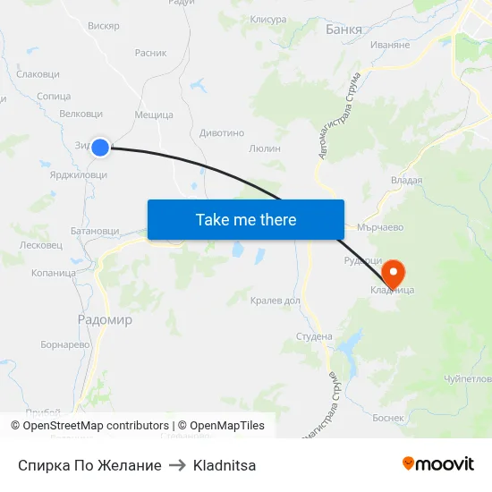 Спирка По Желание to Kladnitsa map