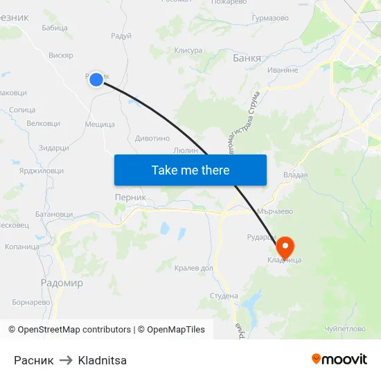 Rasnik to Kladnitsa map