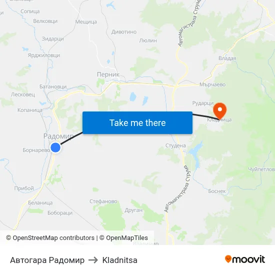 Автогара Радомир to Kladnitsa map