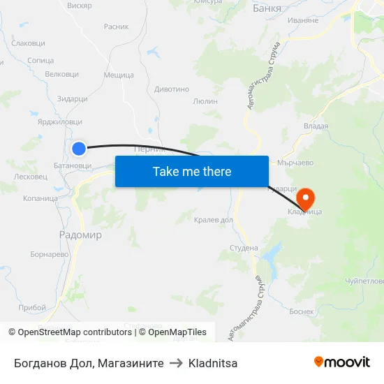 Bogdanov Dol, The Shops to Kladnitsa map