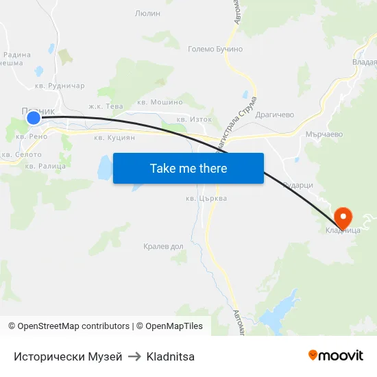 Исторически Музей to Kladnitsa map
