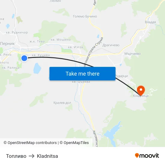 Топливо to Kladnitsa map