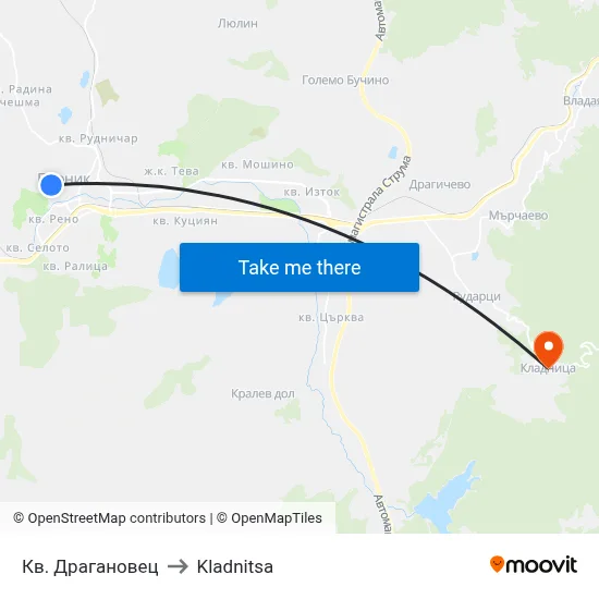 Draganovec Quarter to Kladnitsa map