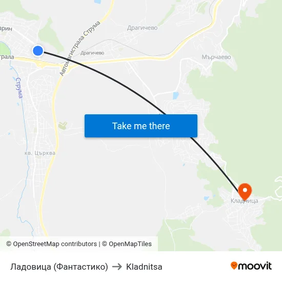 Ladovitsa (Fantastico) to Kladnitsa map