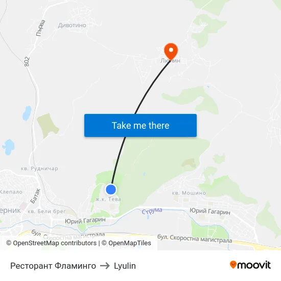 Ресторант Фламинго to Lyulin map