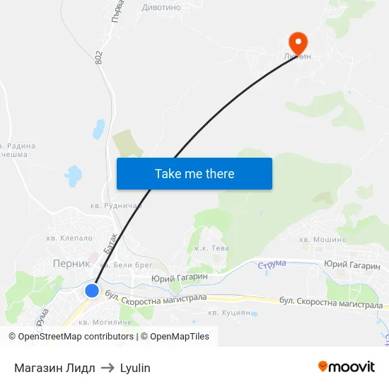 Магазин Лидл to Lyulin map