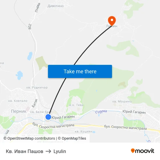 Кв. Иван Пашов to Lyulin map