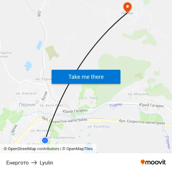Енергото to Lyulin map