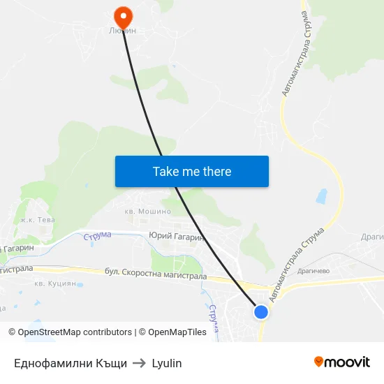 Еднофамилни Къщи to Lyulin map