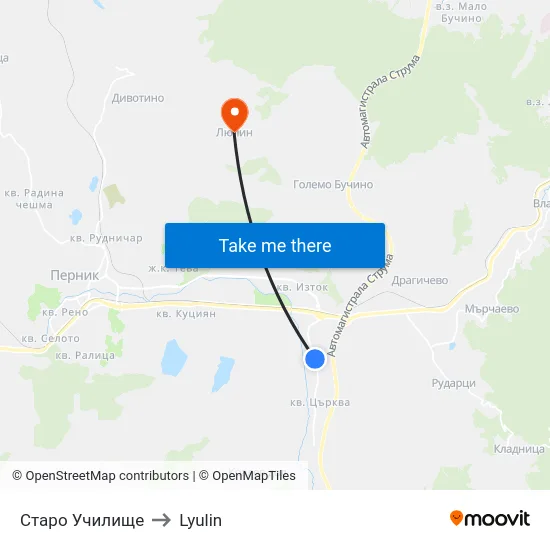 Старо Училище to Lyulin map