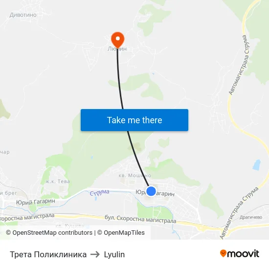 Трета Поликлиника to Lyulin map