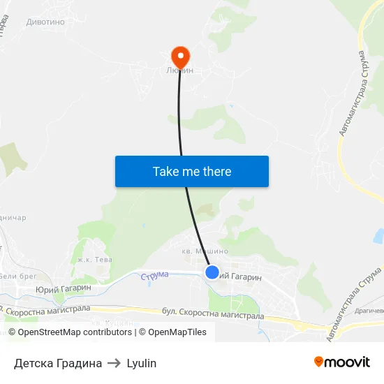 Детска Градина to Lyulin map