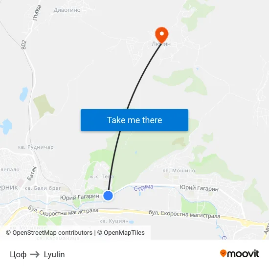 Цоф to Lyulin map