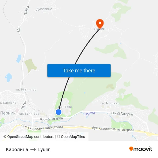 Каролина to Lyulin map