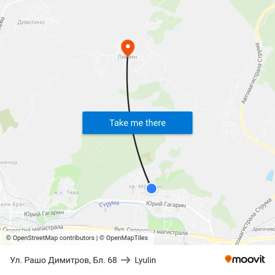 Ул. Рашо Димитров, Бл. 68 to Lyulin map