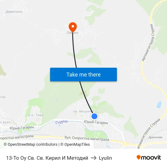 13-То Оу Св. Св. Кирил И Методий to Lyulin map